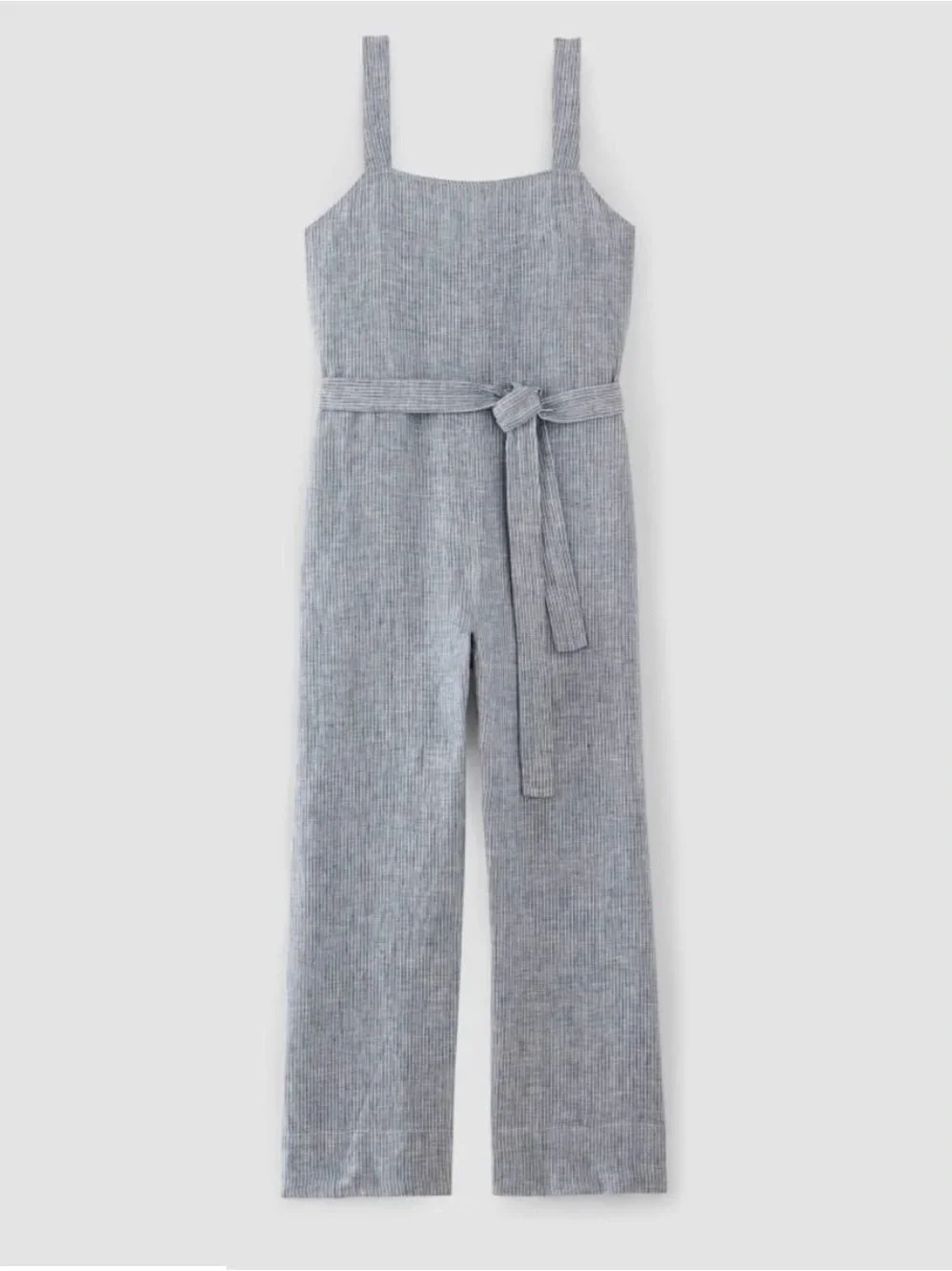 New Everane 100% linen Sleeveless Wide-Leg cropped Jumpsuit in pinstripes L